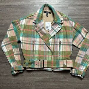 Women's Plaid Jacket in Green Pink Cream and White